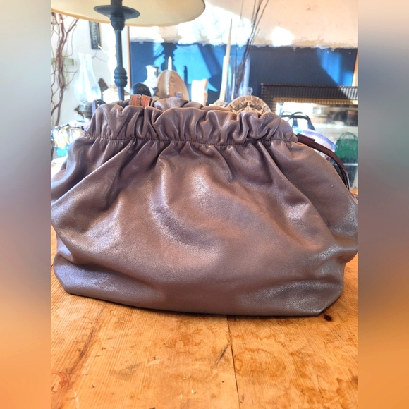 PRADA Brown Drawstring Leather Tote Shoulder Bag - Picture 4 of 6